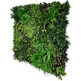 FR Artificial green wall panel with mixed green foliage and white & yellow flowers  100x100 cm