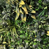 FR Artificial green wall panel with variegated foliage ivy palms grasses and ferns 100x100 cm