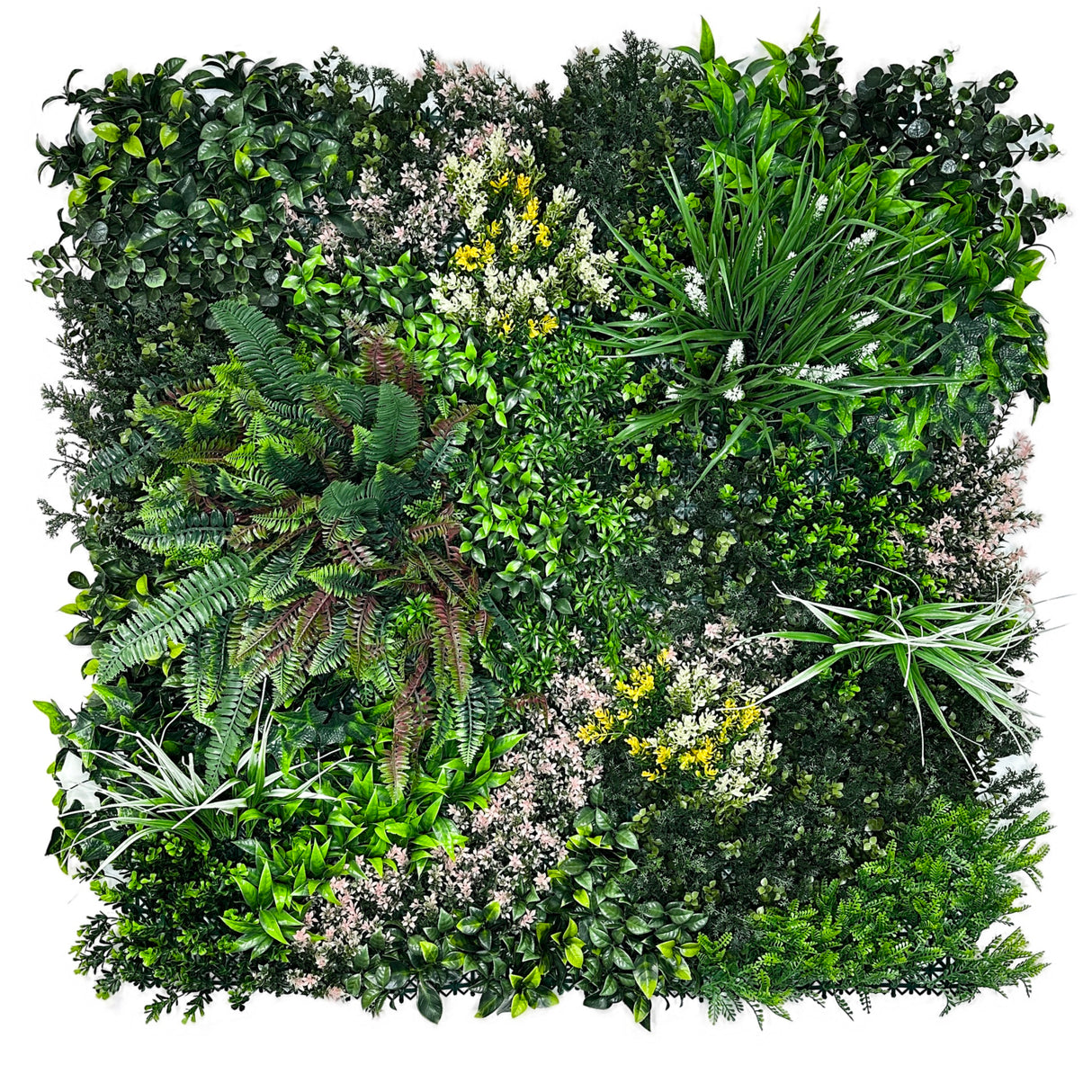 Combo of 3 x 1m2 artificial green wall panels with mixed green pink white yellow foliage