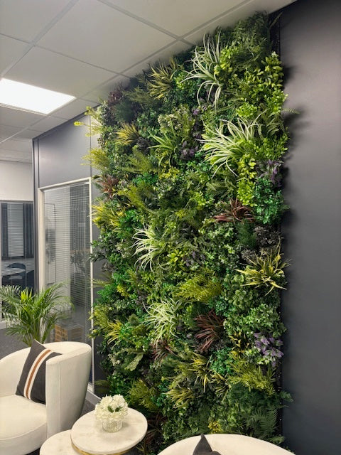 Ultra Realistic Artificial 3D plant wall with lush green, purple, red and white foliage 100x50cm