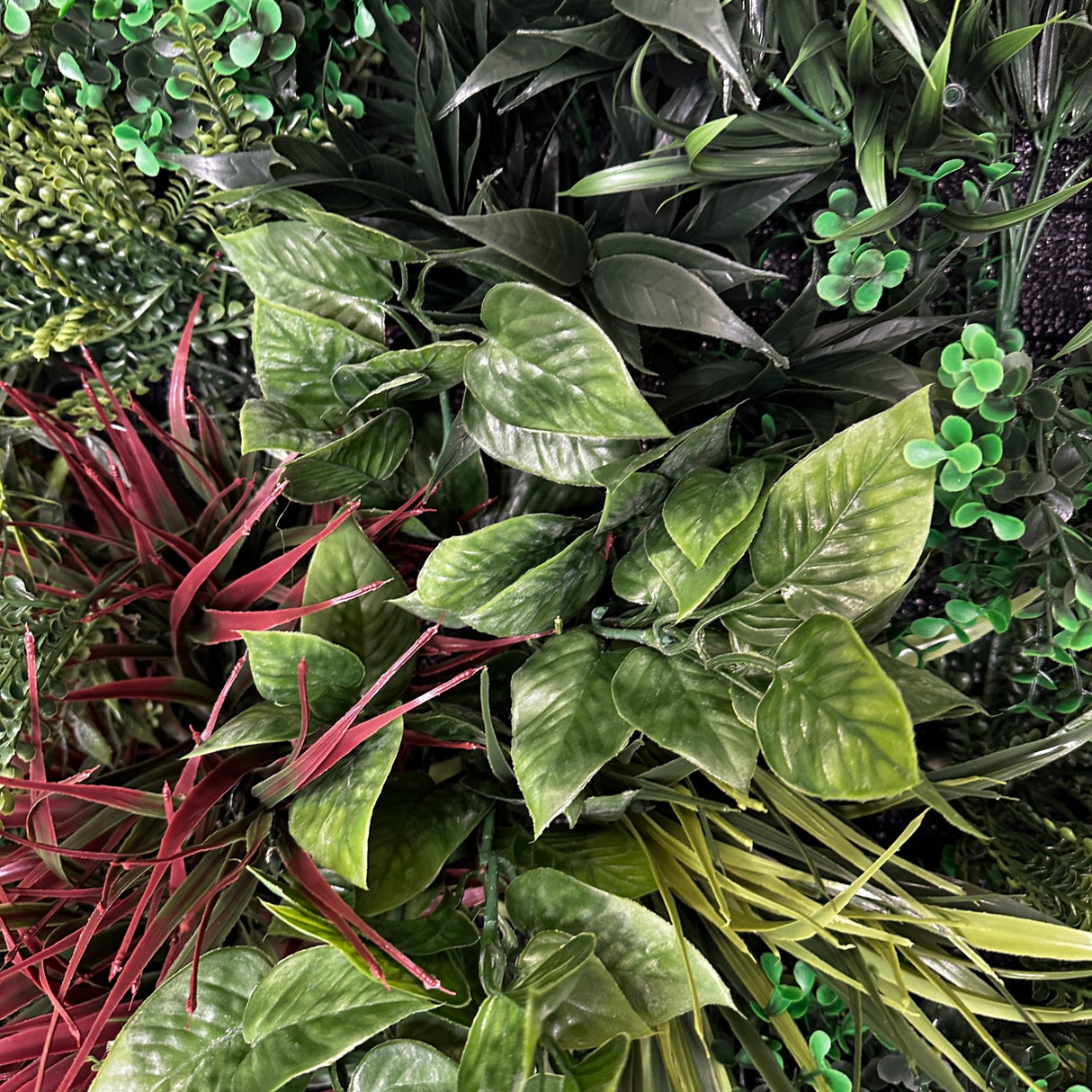 Ultra realistic artificial 3D plant wall with green yellow red  and white foliage 100x50cm - panel 29A