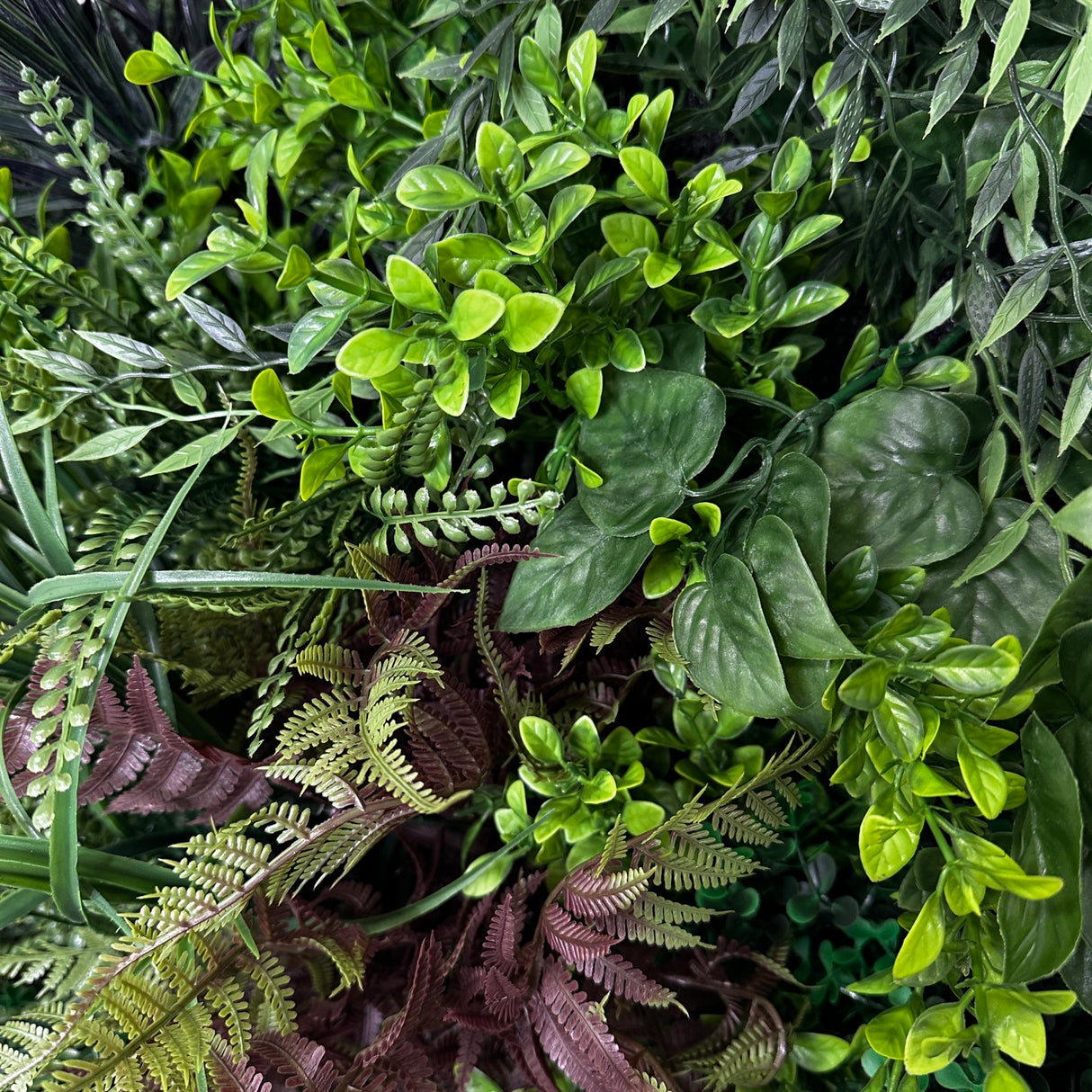 Ultra realistic artificial 3D plant wall with green yellow red  and white foliage 100x50cm - panel 29B