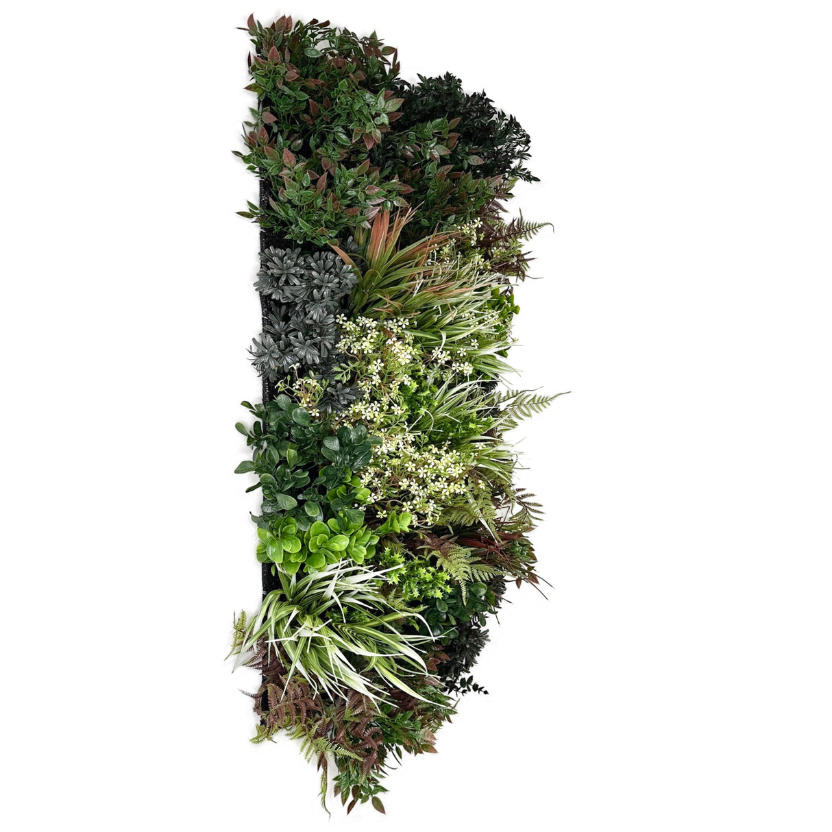 Ultra realistic artificial 3D plant wall with green purple red and white foliage 100x50cm - panel 43A