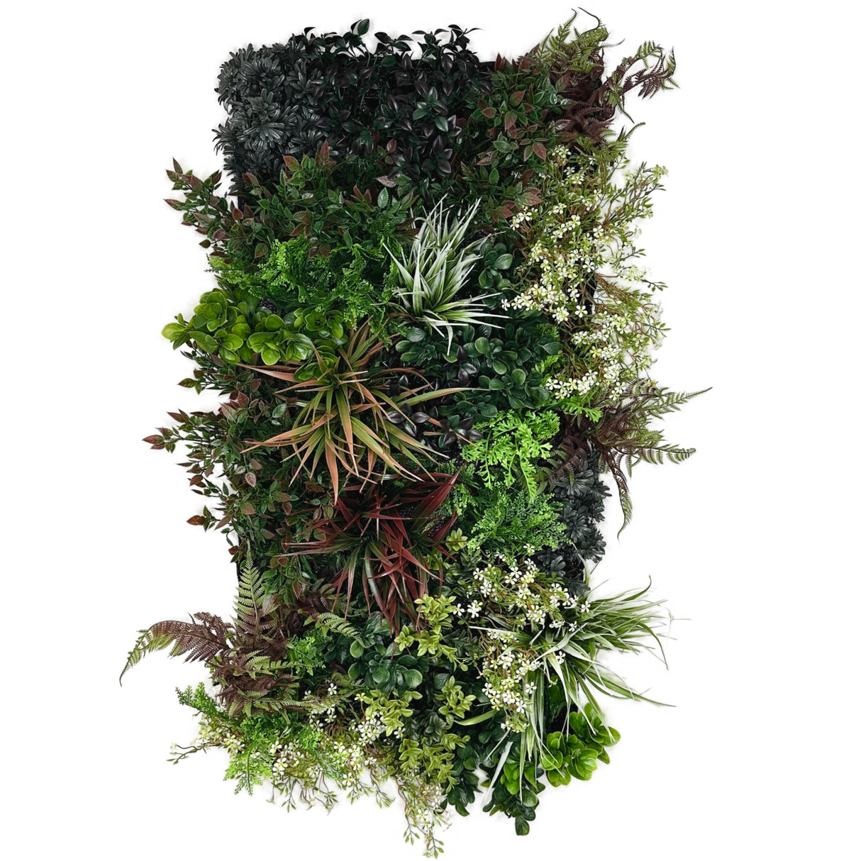 Ultra realistic artificial 3D plant wall with green purple red and white foliage 100x50cm - panel 43B