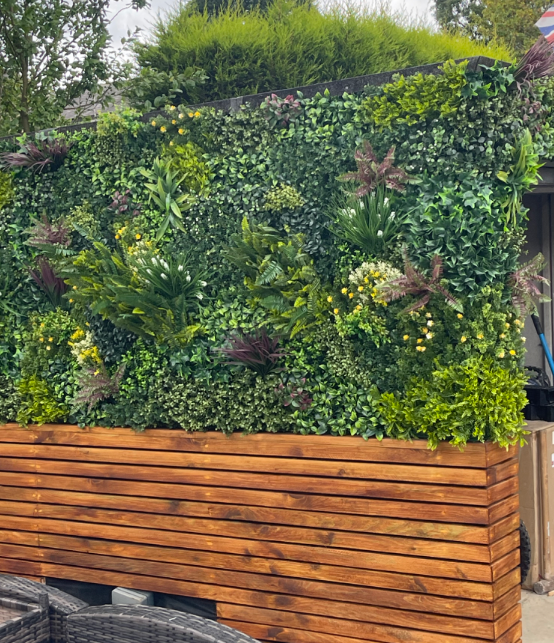 Combo of 3 x 1m2 artificial green wall panel with variegated mixed green red white yellow foliage