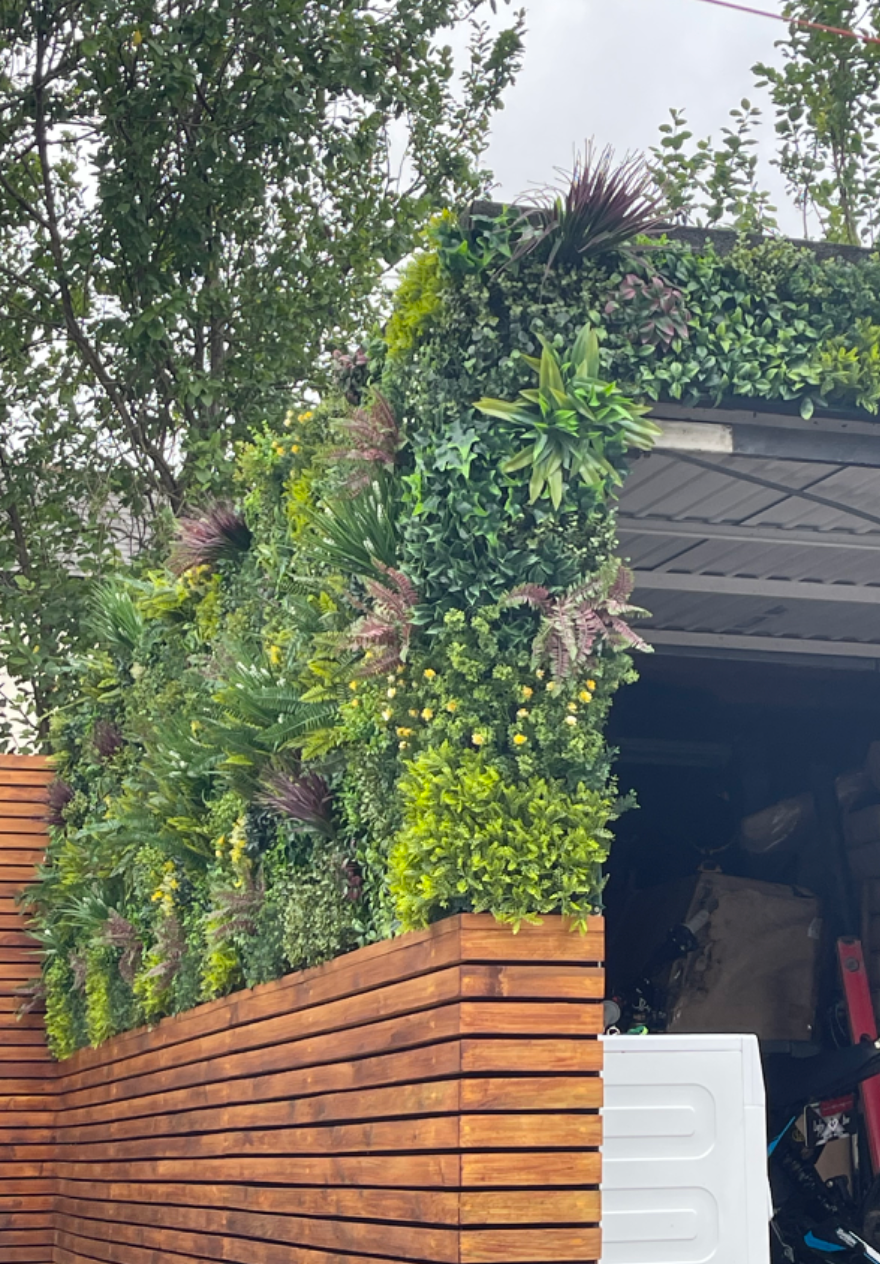 Combo of 3 x 1m2 artificial green wall panel with variegated mixed green red white yellow foliage