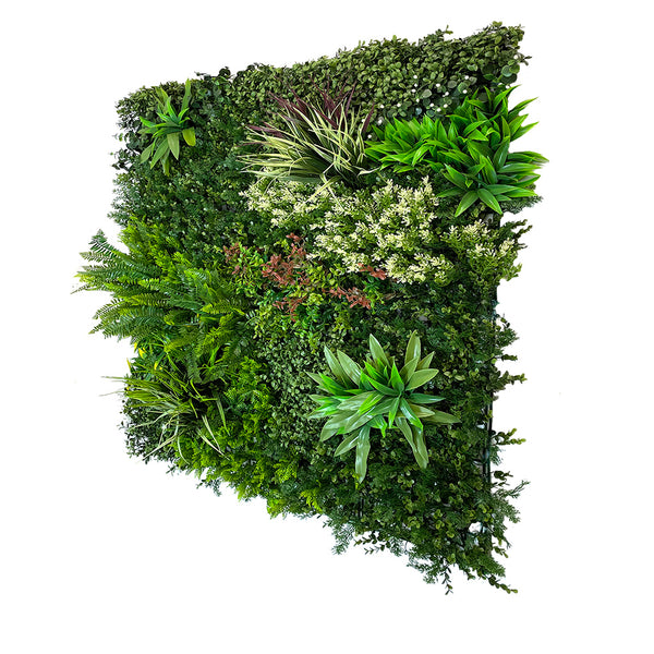 Artificial green wall panel with variegated mixed green yellow red whi ...